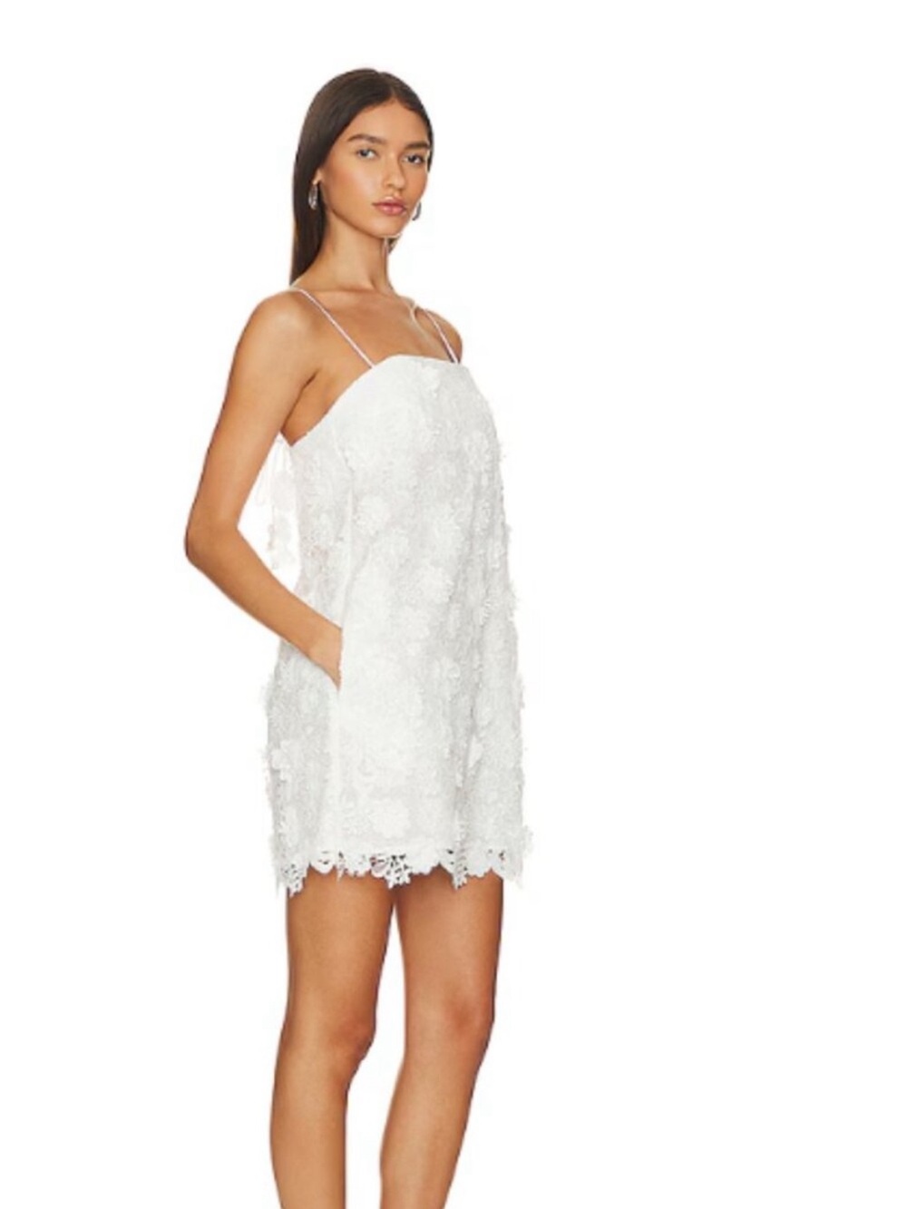 $950 Zimmermann White Floral Lace Spaghetti-Strap Dress